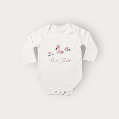 Personalisable Swan Long Sleeve Bodysuit - White